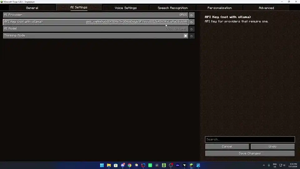Verity mod config screen with AI settings
