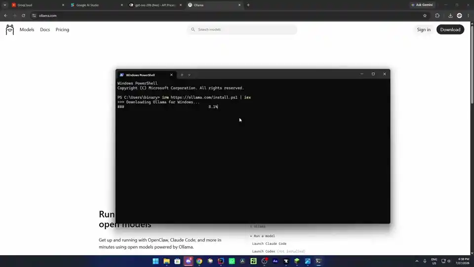 Terminal showing ollama pull command