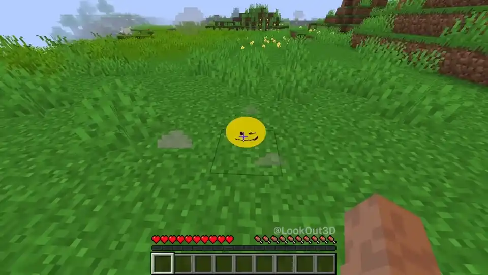Verity appearing as a yellow sphere in a grassy Minecraft biome